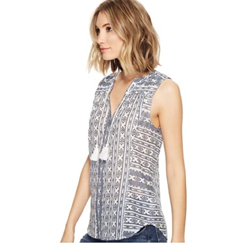 Paige Blue & White Pullover Patterned Tank Top - image 2